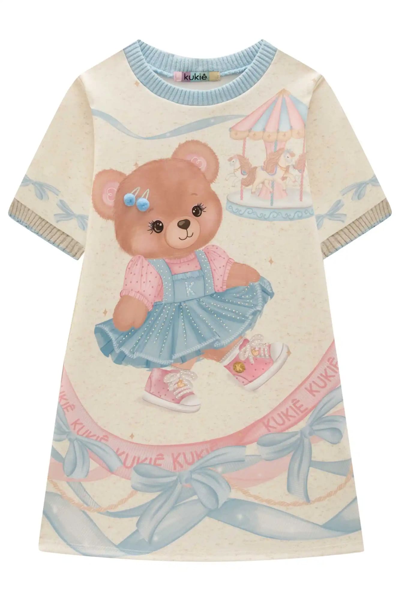 Vestido Infantil Kukiê Inverno Off White Ursinha no Parque
