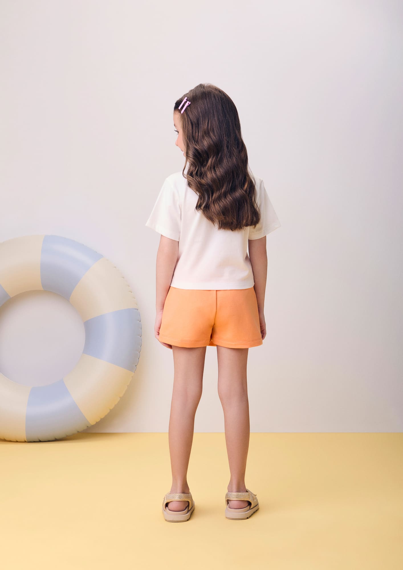 Conjunto Infantil Momi Verão com Shorts Saia Laranja e Blusa Branca California
