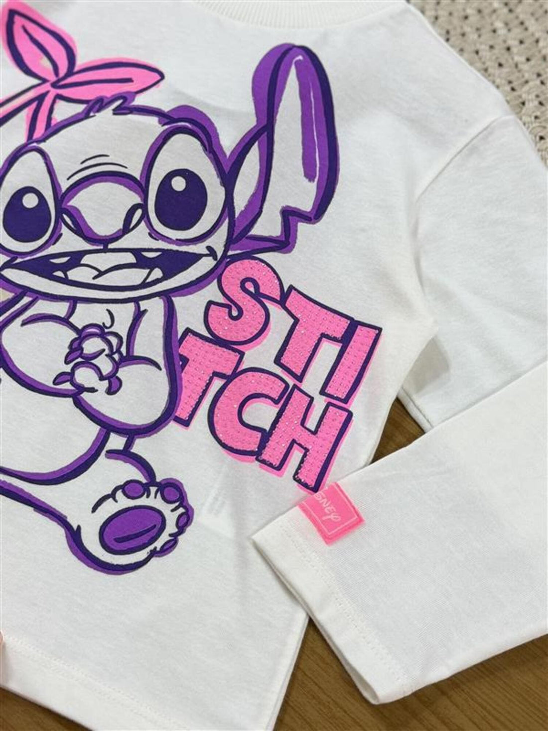 Blusa Infantil Bimbi Inverno Manga Longa Branca Stitch com Strass