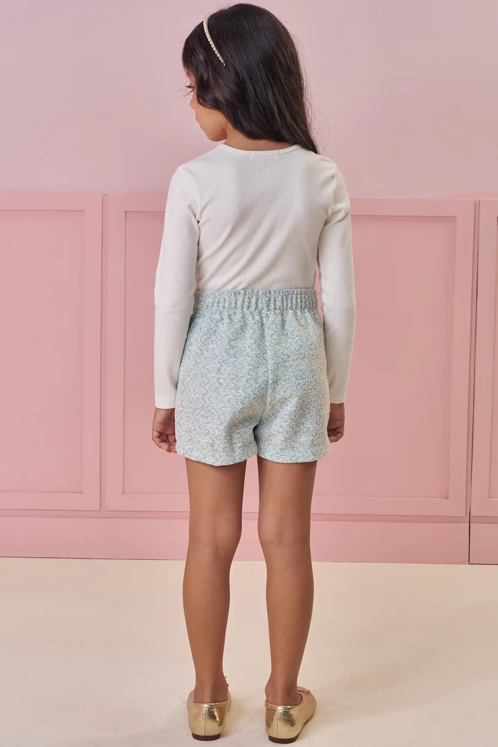 Conjunto Infantil Kukiê Inverno com Shorts Azul e Blusa Manga Longa Lacinho