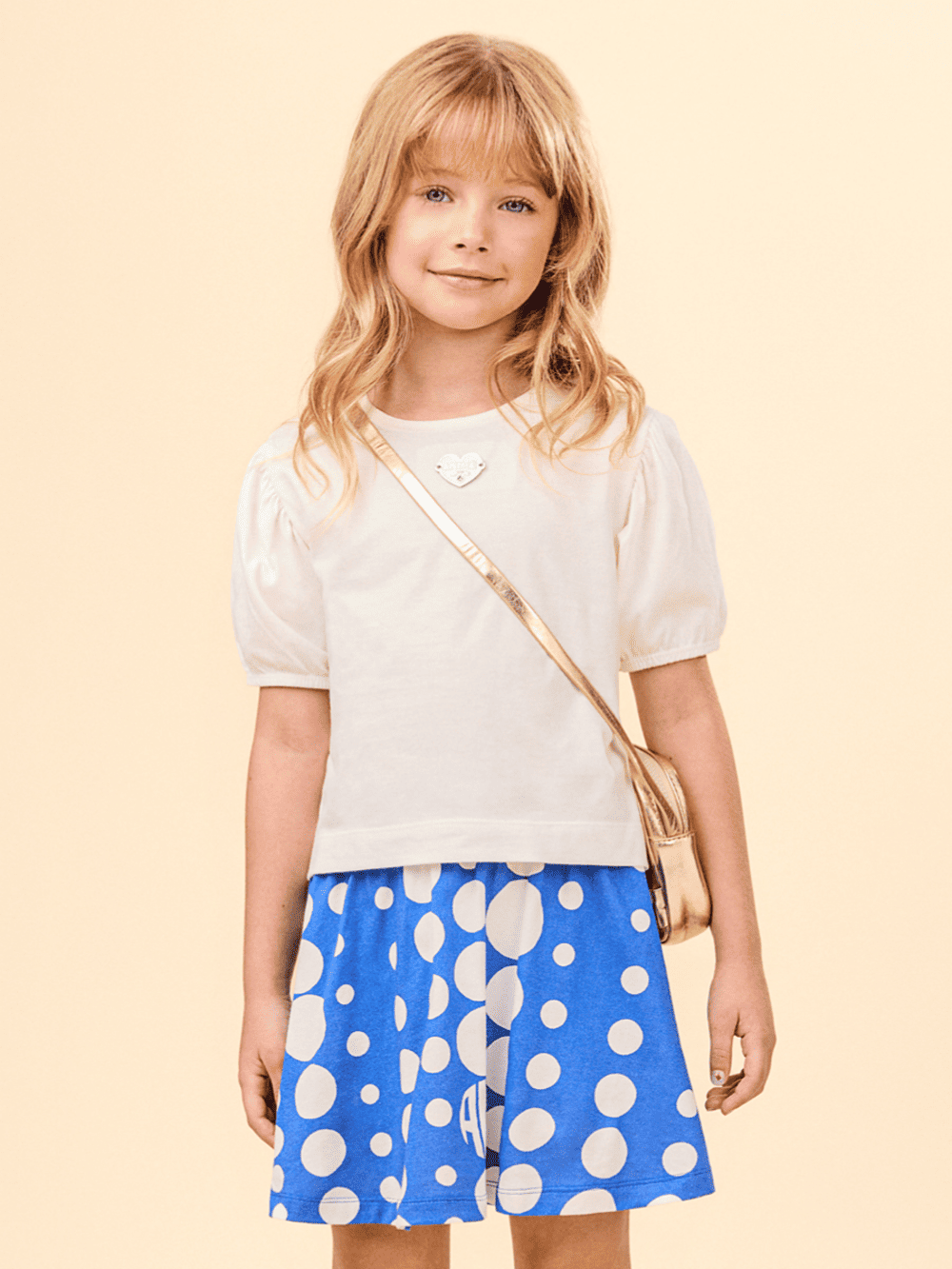 Conjunto Infantil Animê Verão Saia Azul Poá e Blusa