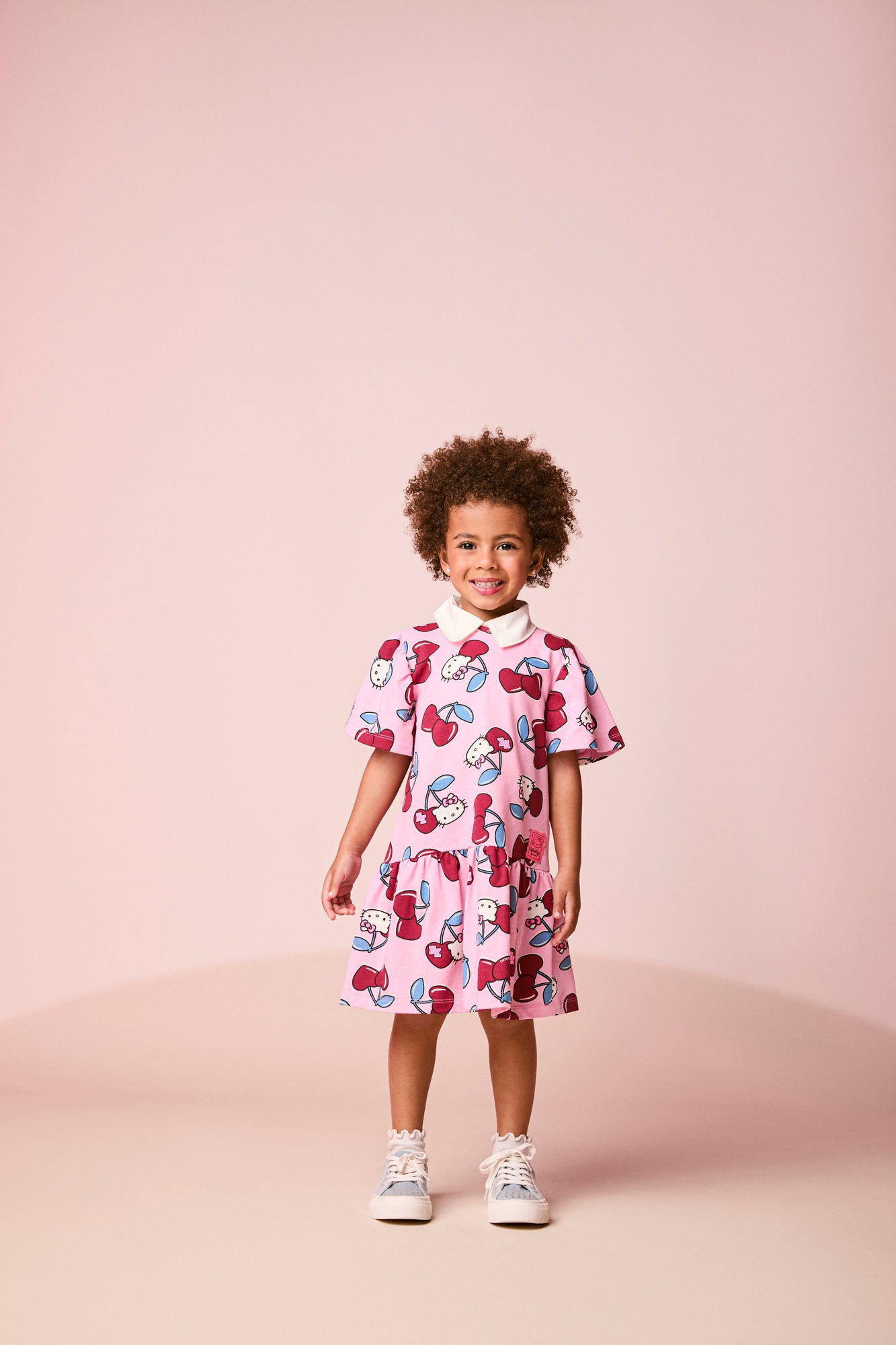 Vestido Infantil Momi Inverno Rosa Hello Kitty Cerejinha