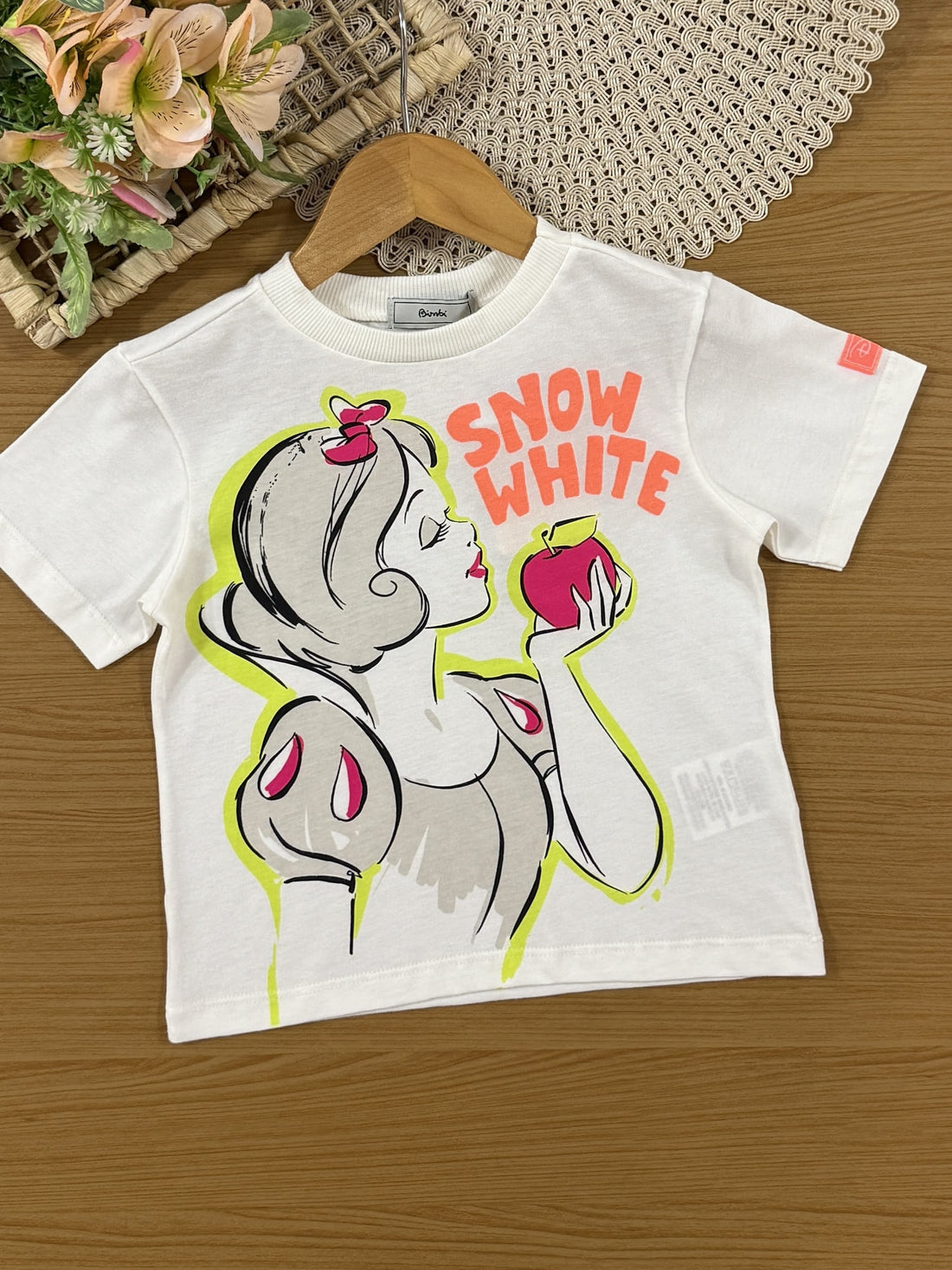 Conjunto Infantil Bimbi Verão com Saia em Tule Verde e Blusa Branca de Neve Disney