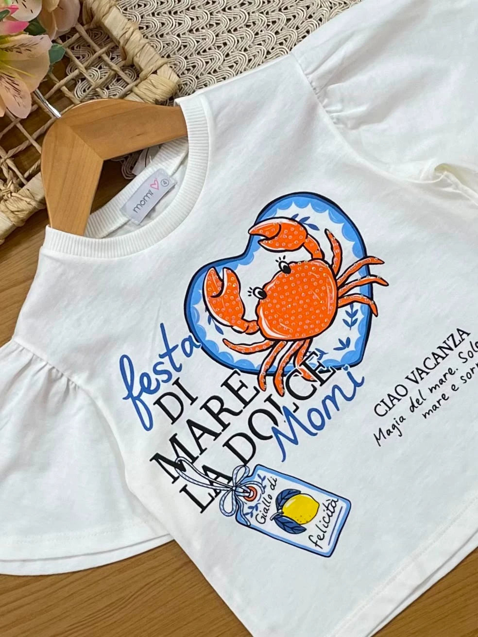 Conjunto Infantil Menina Momi com Shorts Azul e Blusa Siri Strass