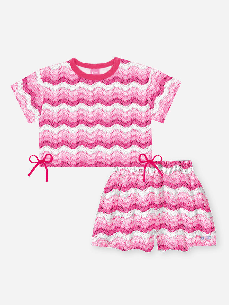 Conjunto Infantil Cinti Verão com Shorts e Blusa Tricô 3D