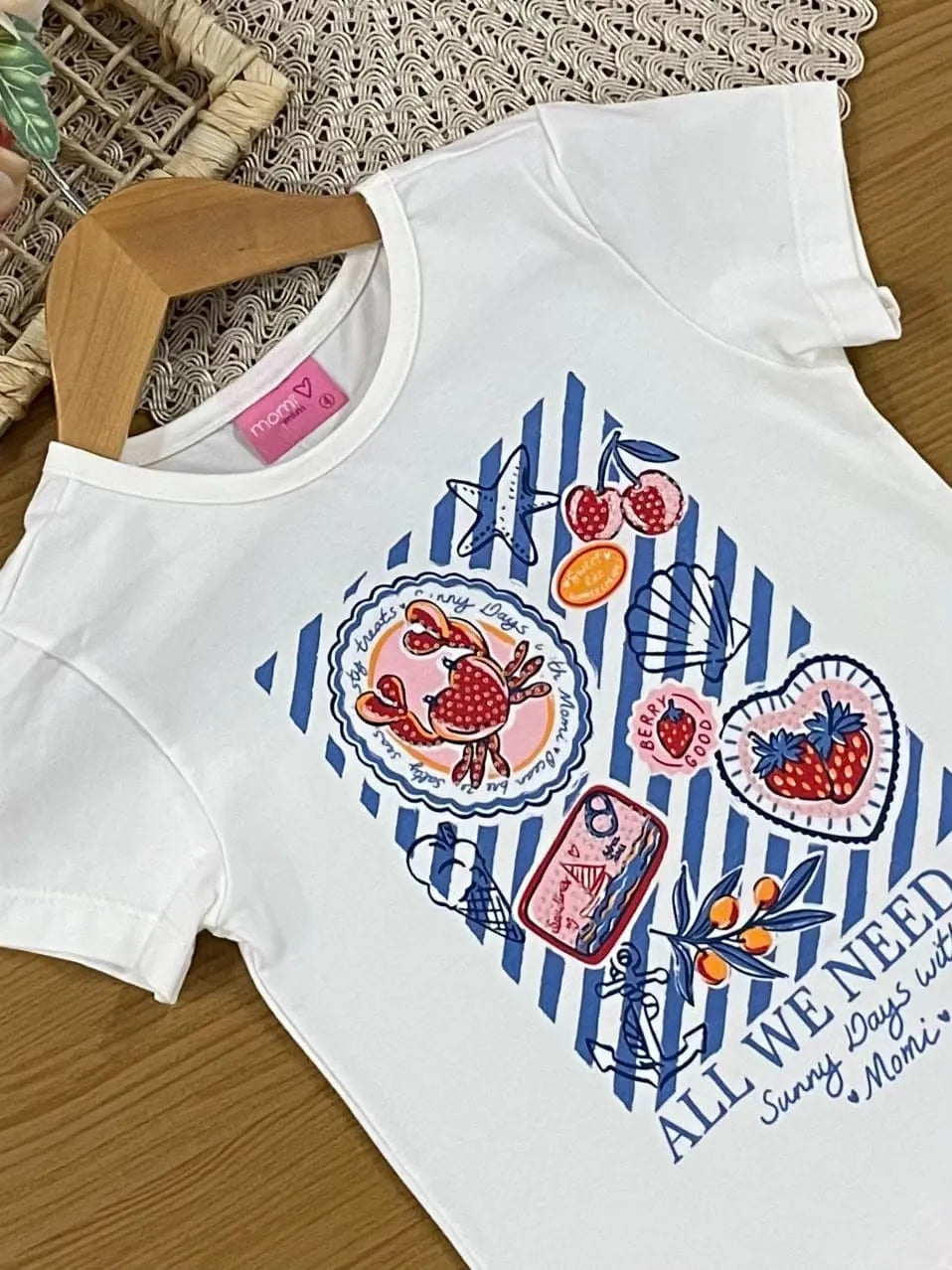 Blusa Infantil Menina Momi Branca Caranguejo Strass