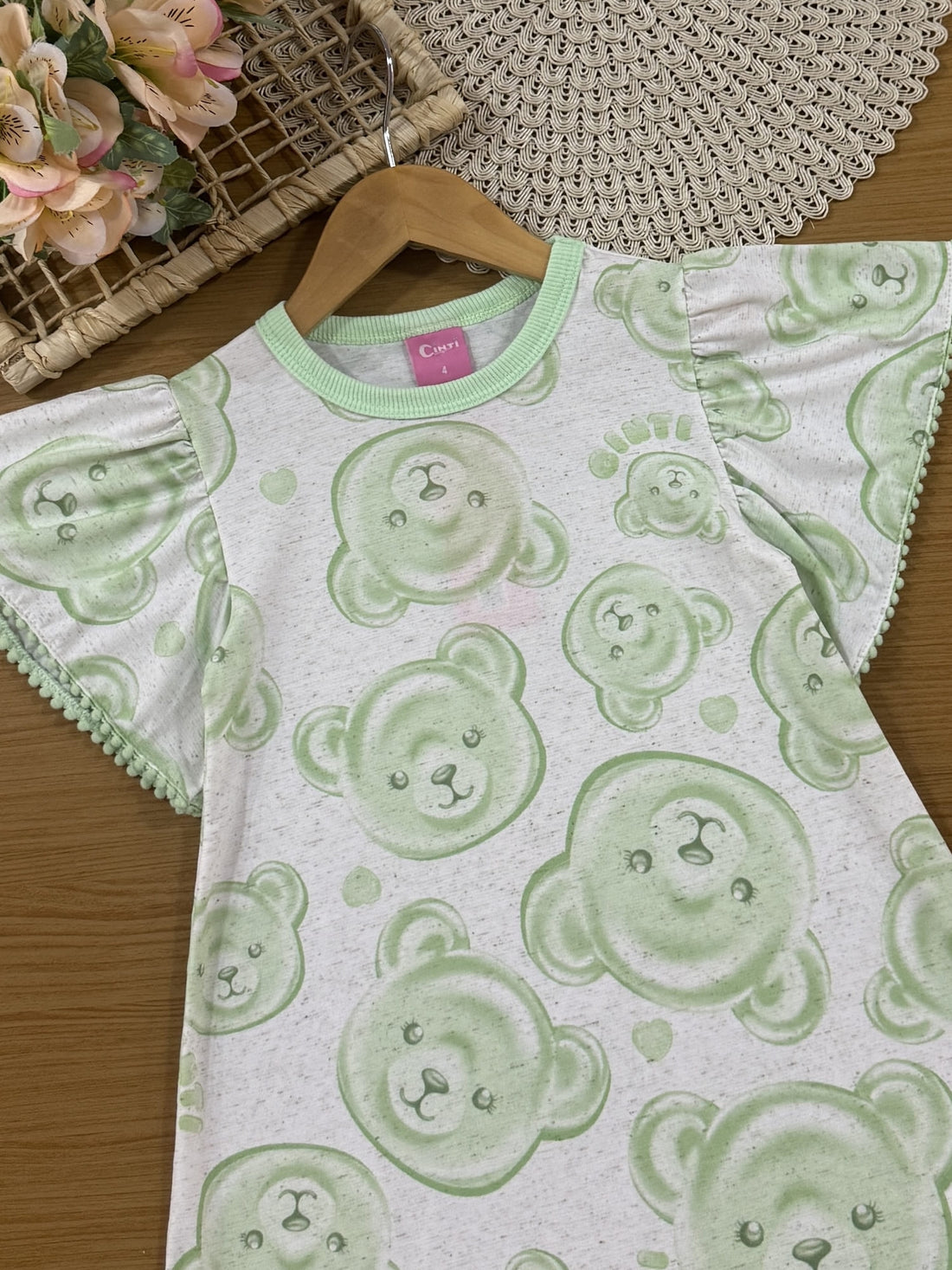 Vestido Infantil Cinti Verão Verde Ursinhas