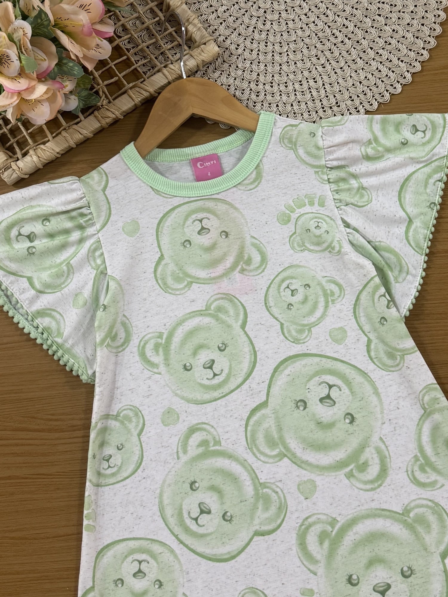 Vestido Infantil Cinti Verão Verde Ursinhas