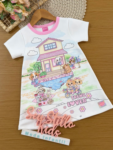 Vestido Infantil Cinti Verão Branco Casinha dos Animais