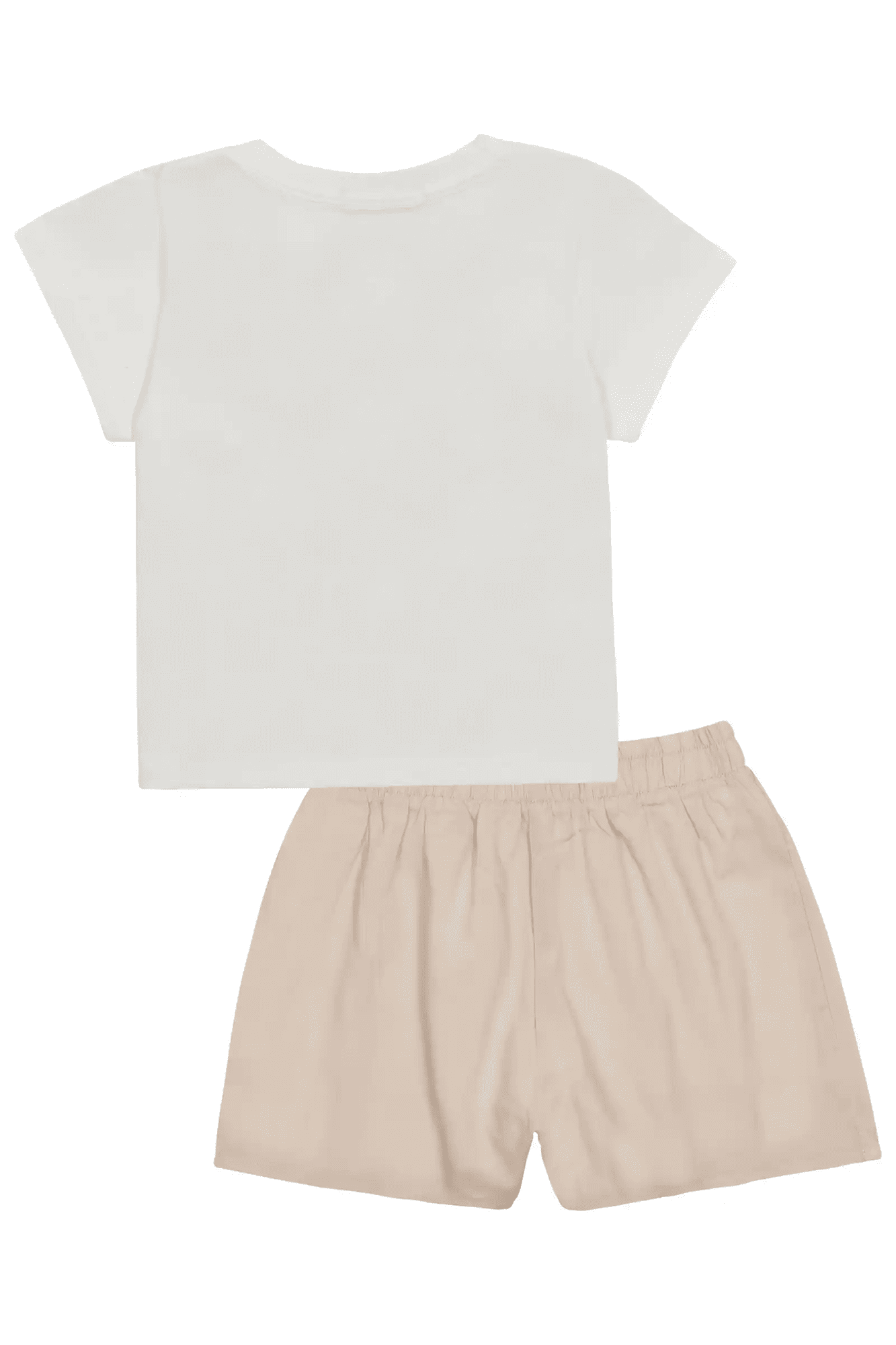 Conjunto Infantil Kukie com Shorts Bege e Blusa Branca Ursinha