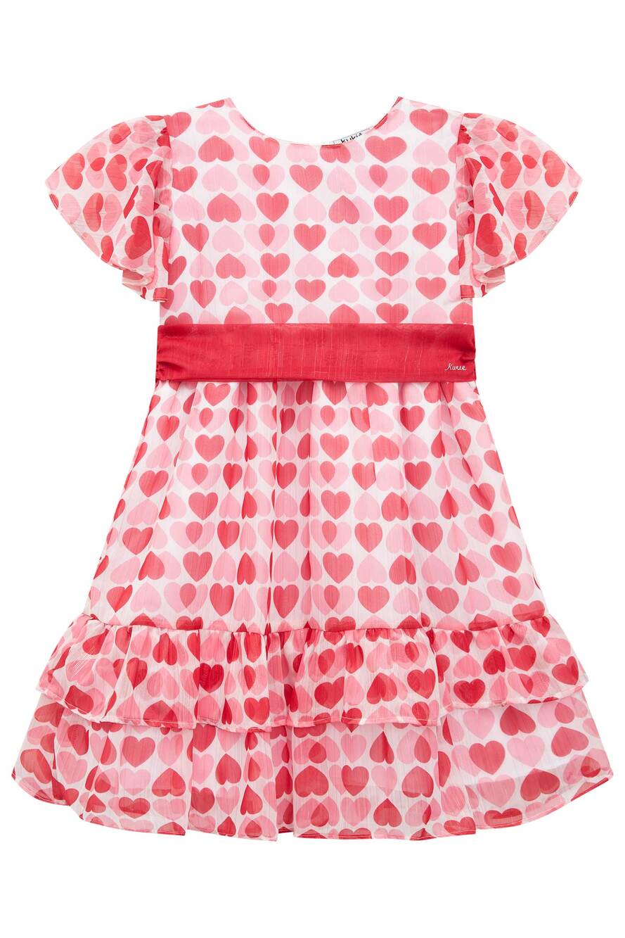 Vestido Infantil Kukie Verão Chiffon Vermelho Corações