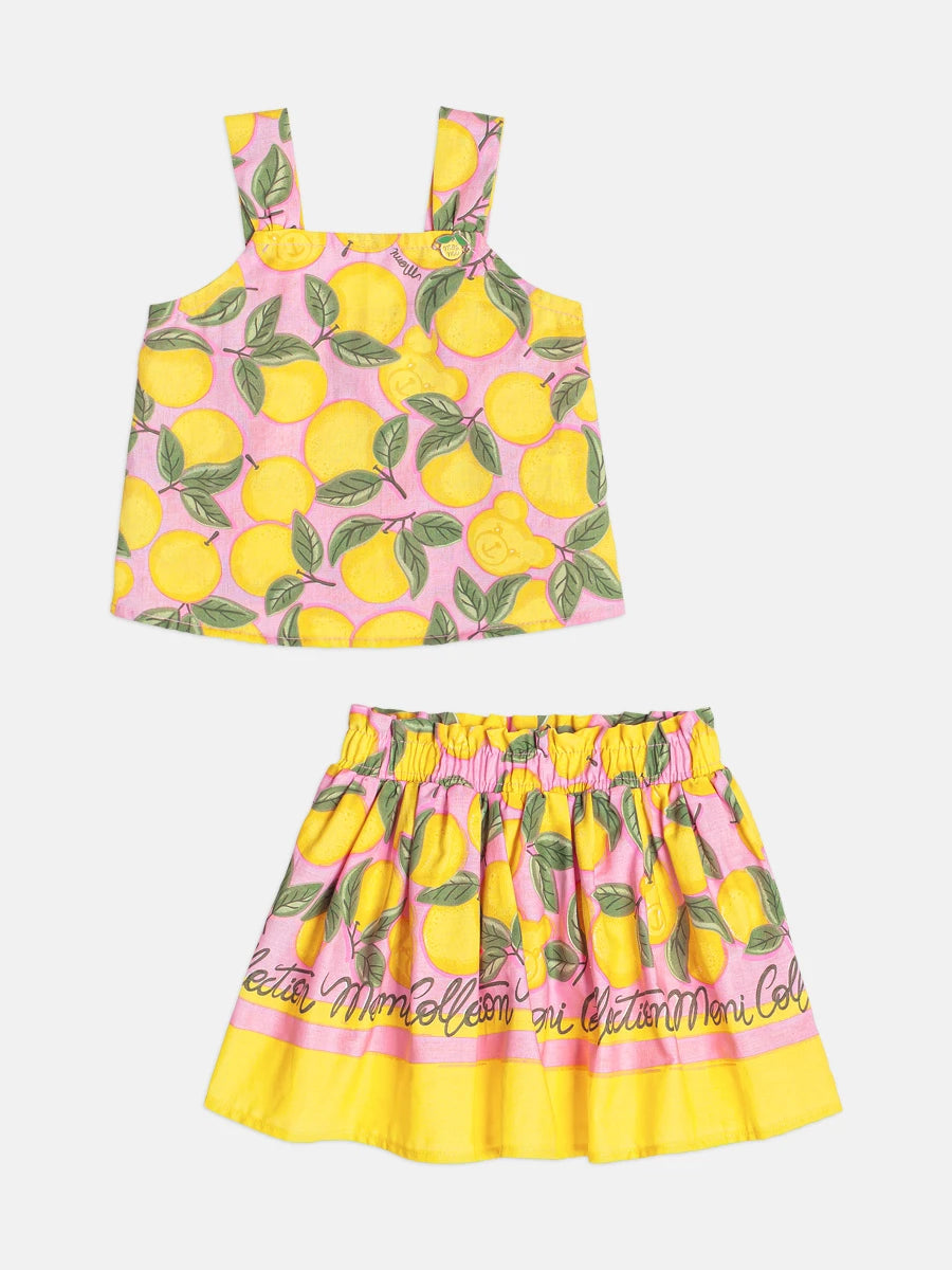 Conjunto Infantil Menina Momi com Saia e Blusa Rosa Ursinho Laranja