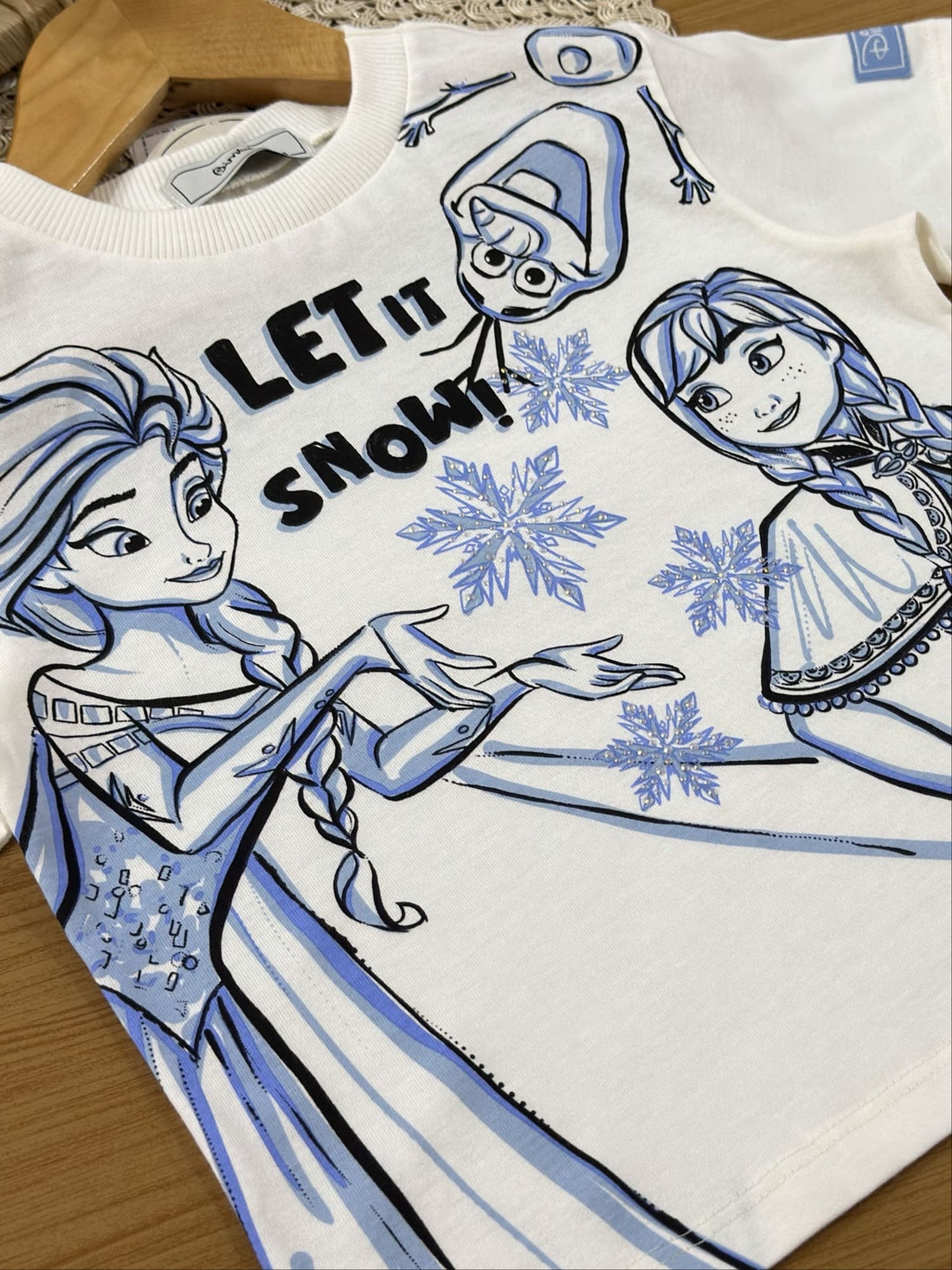 Blusa Infantil Bimbi Inverno Manga Curta Branca Elsa e Anna Frozen Disney