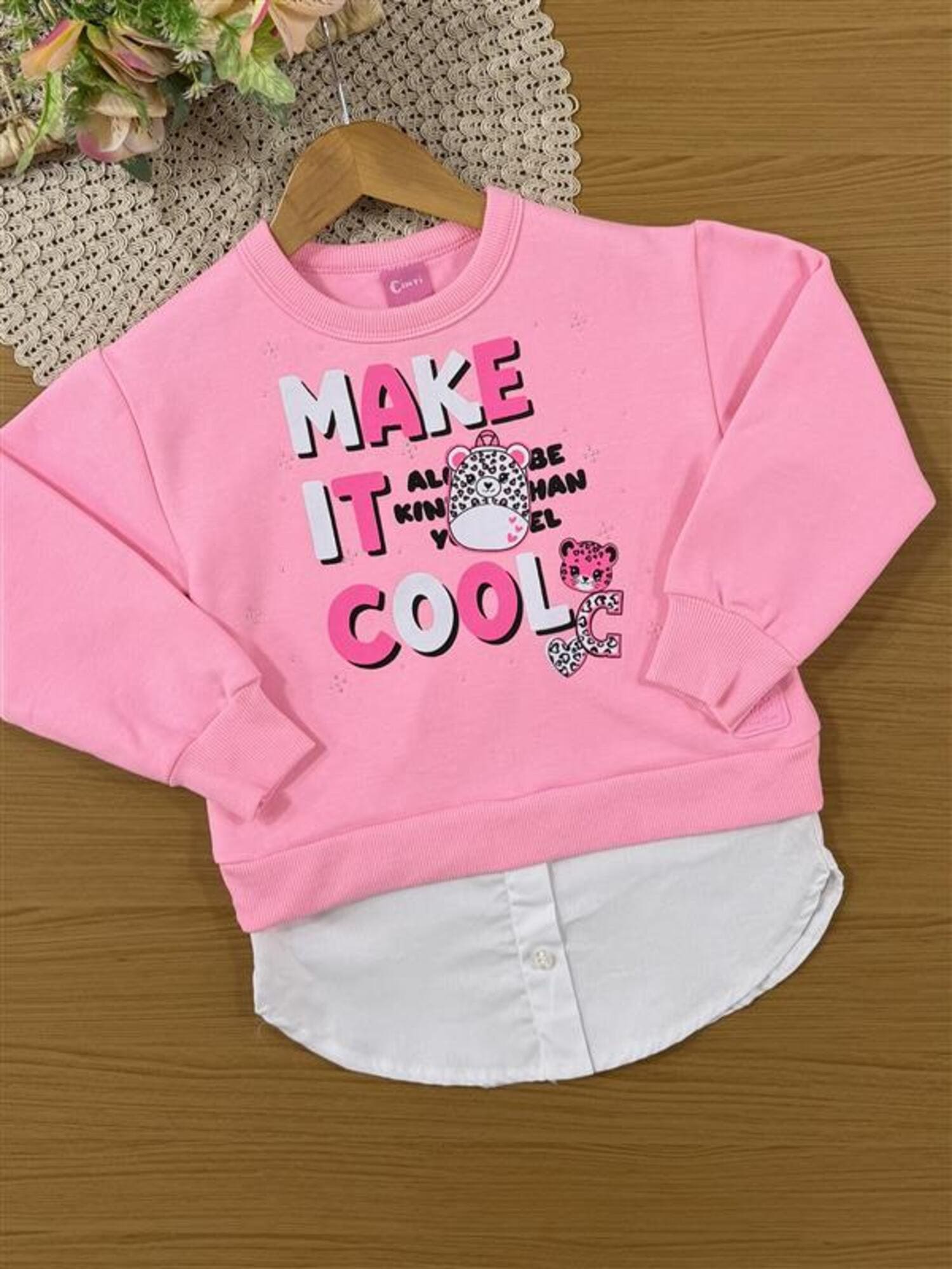 Conjunto Infantil Cinti Inverno com Calça Legging Preta e Moletom Rosa Make It Cool