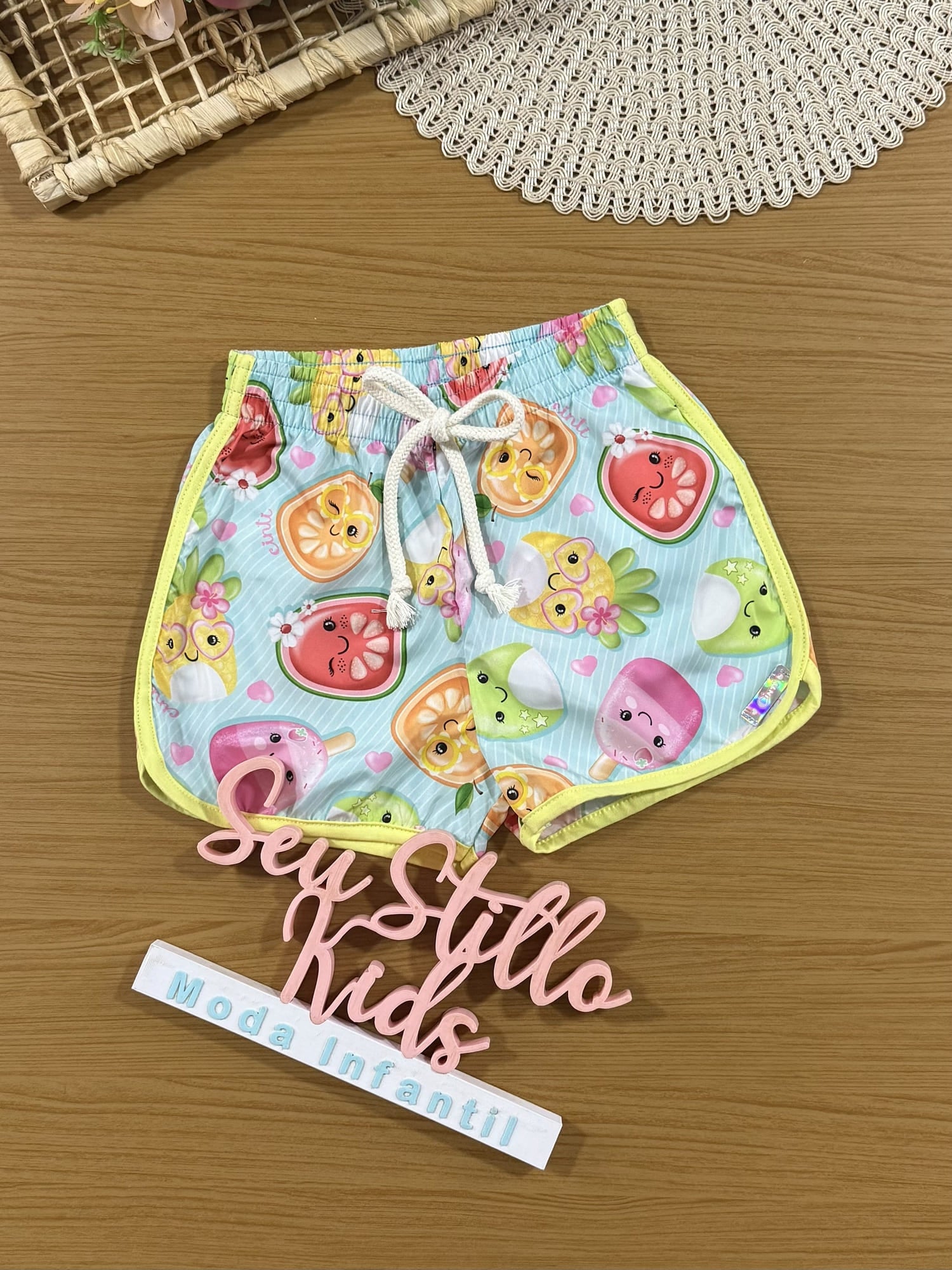 Shorts Infantil Cinti Verão Azul Frutinhas