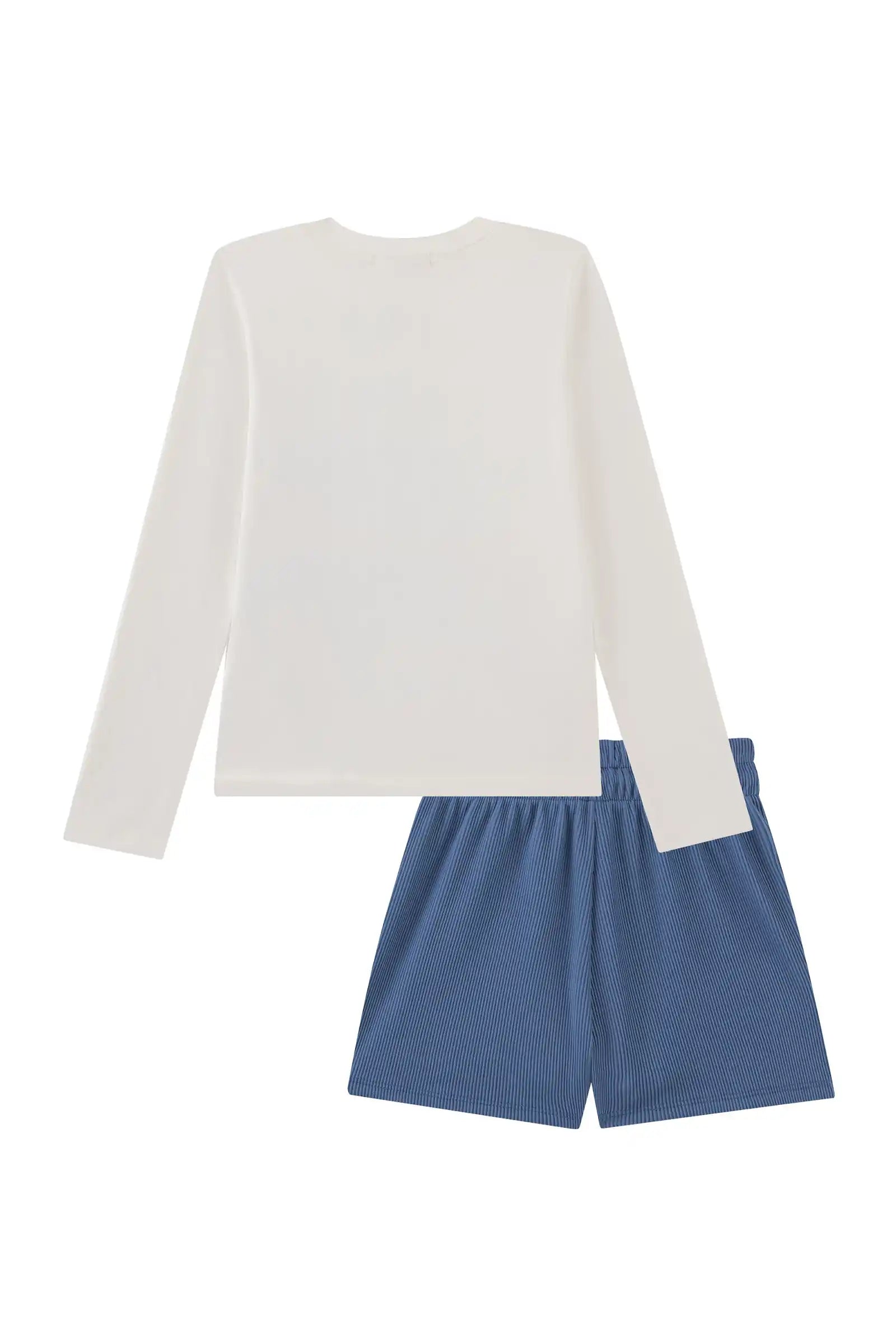 Conjunto Infantil Kukiê Inverno com Shorts Azul e Blusa Manga Longa Good Day