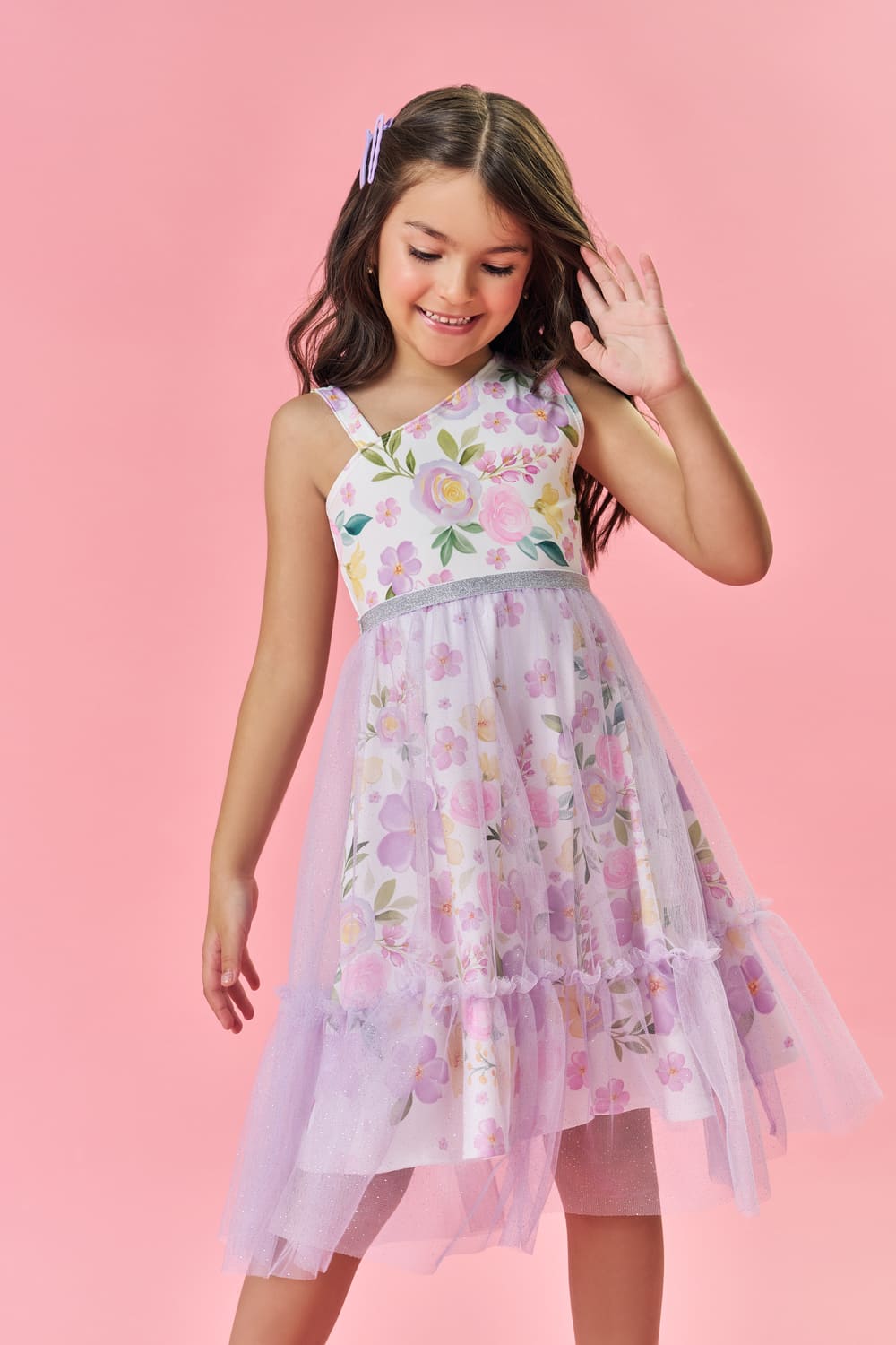 Vestido Infantil Cinti Verão Floral com Saia Tule Removível