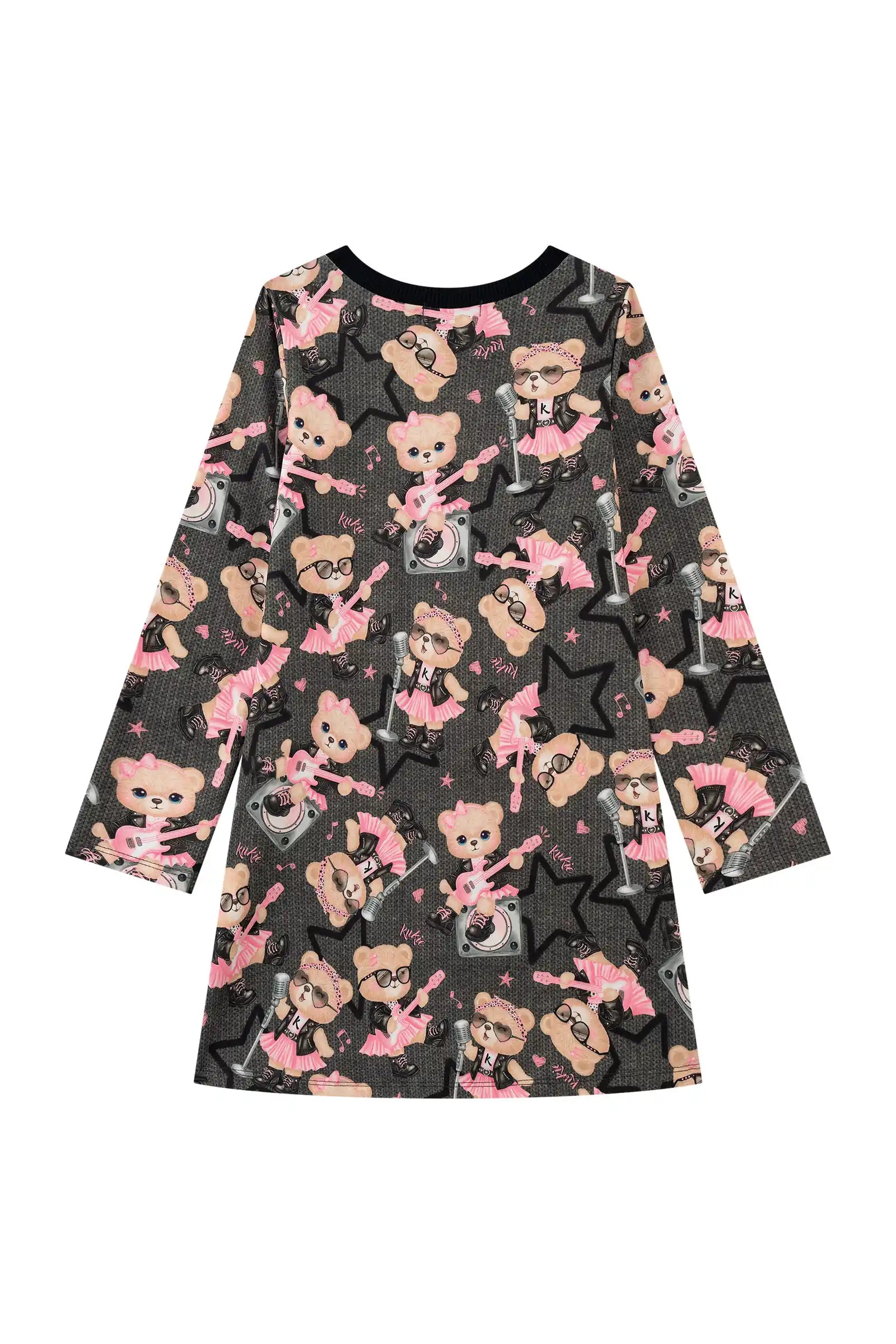 Vestido Infantil Kukiê Inverno Térmico Cinza Ursinha Roqueira