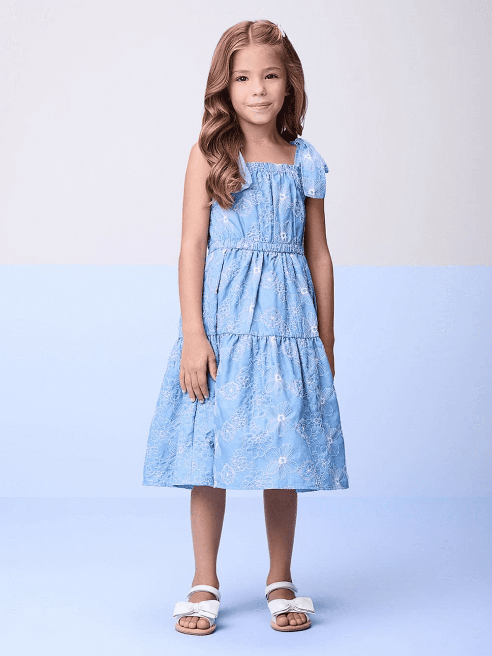Vestido Infantil Momi Verão Azul Bordado