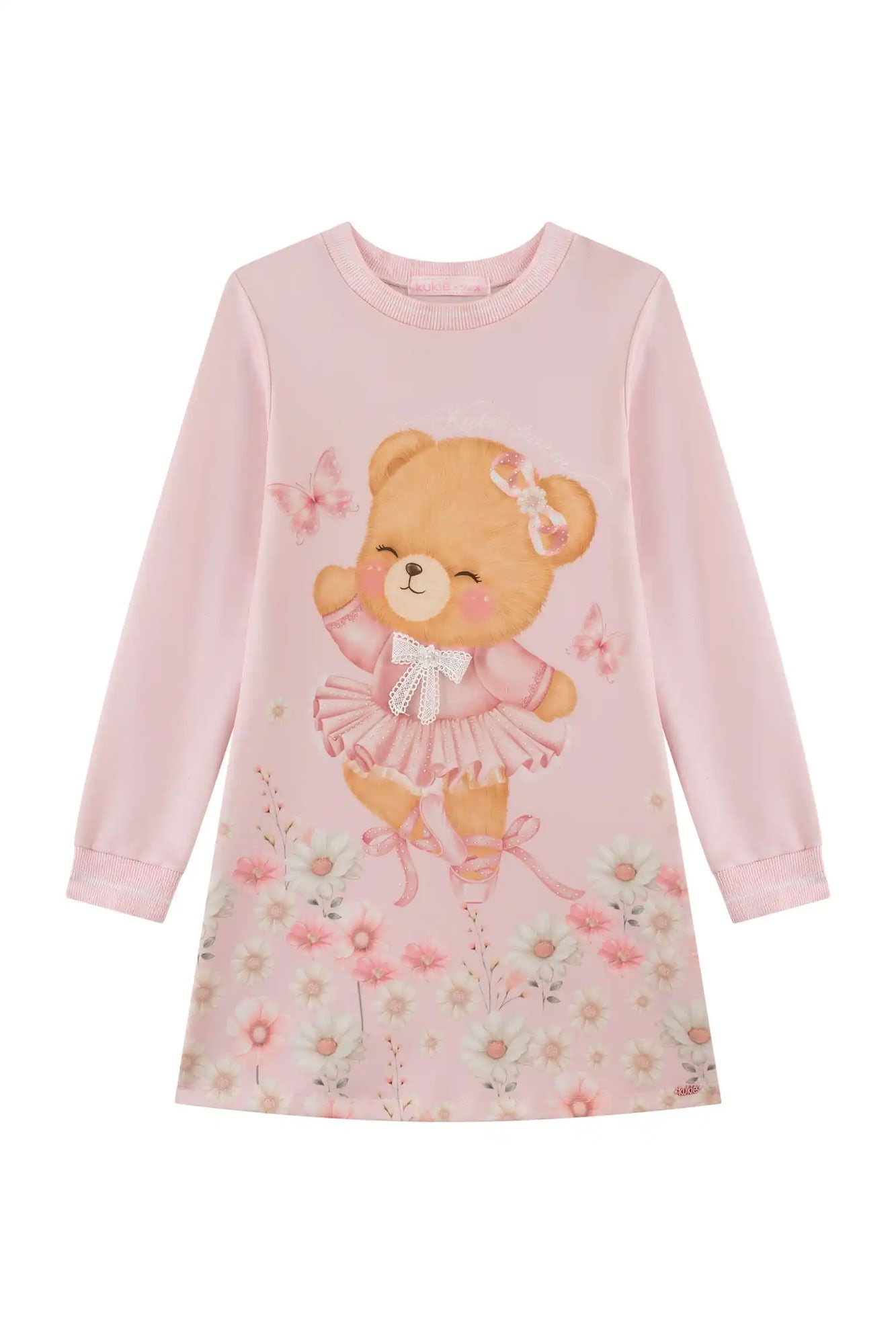 Vestido Infantil Kukiê Inverno Rosa Ursinha Bailarina