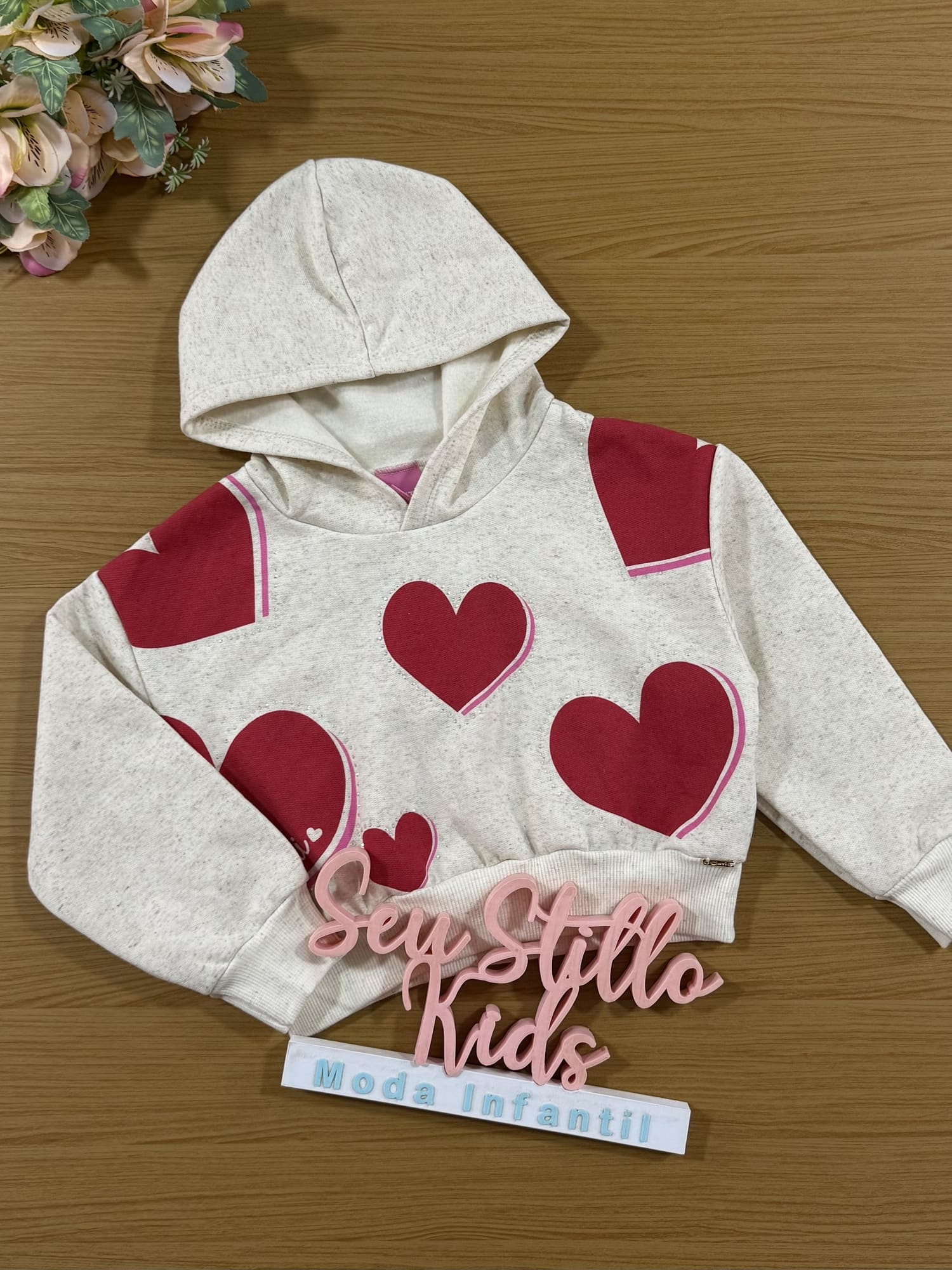 Conjunto Infantil Cinti Inverno Calça Wide Leg E Moletom Flanelado Coração