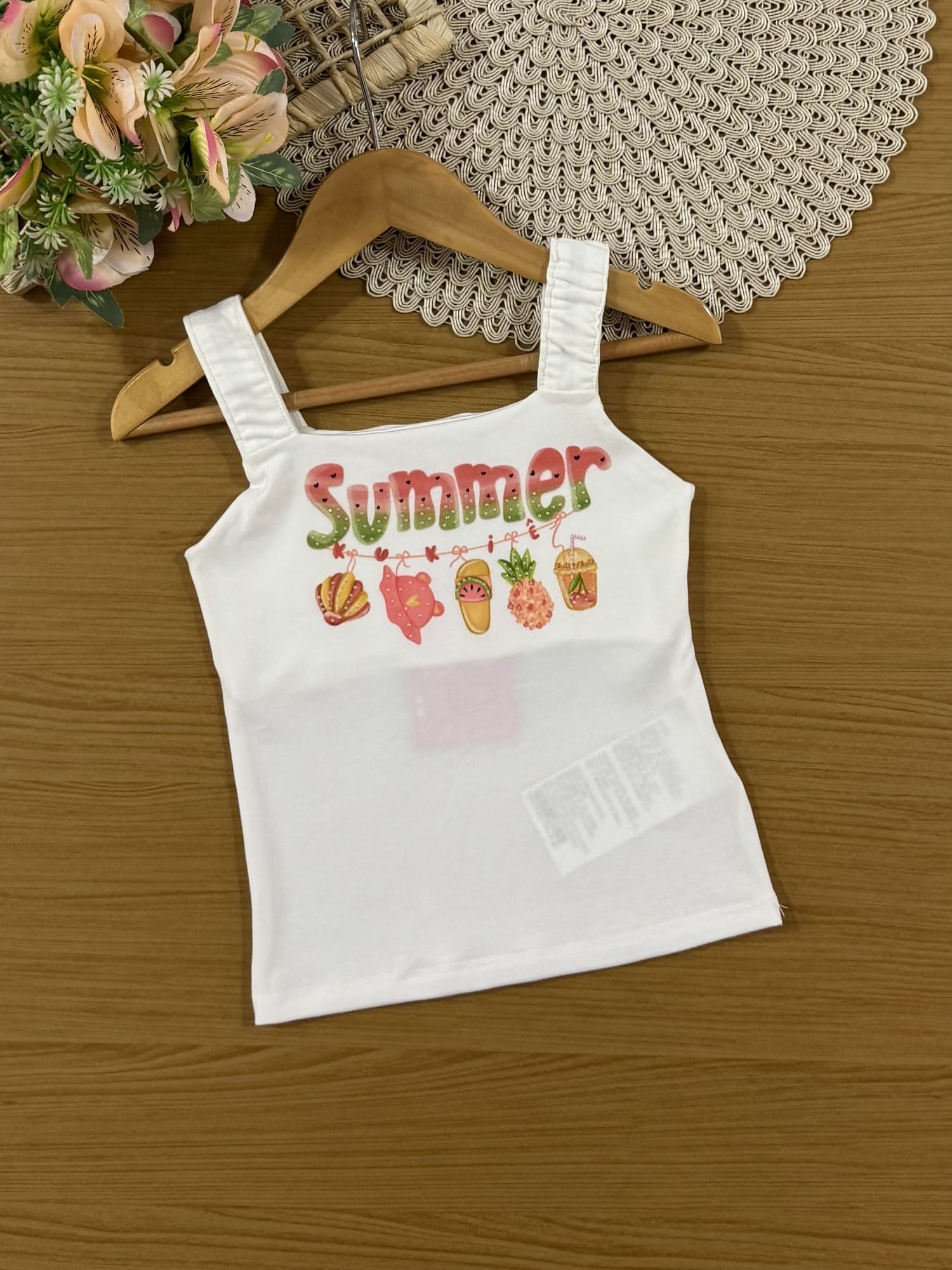 Conjunto Infantil Kukiê Verão com Shorts Saia Vermelha e Blusa Branca Summer