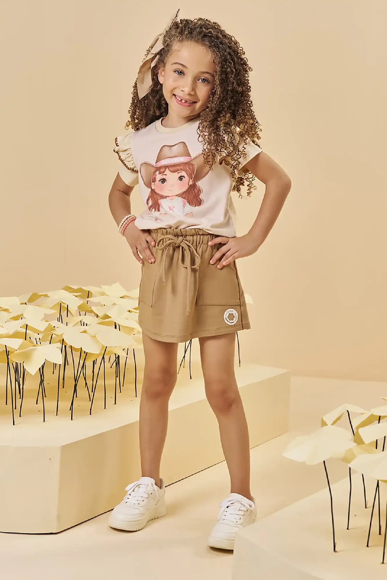 Conjunto Infantil Menina Kukiê com Short-Saia e Blusa Menina Boiadeira