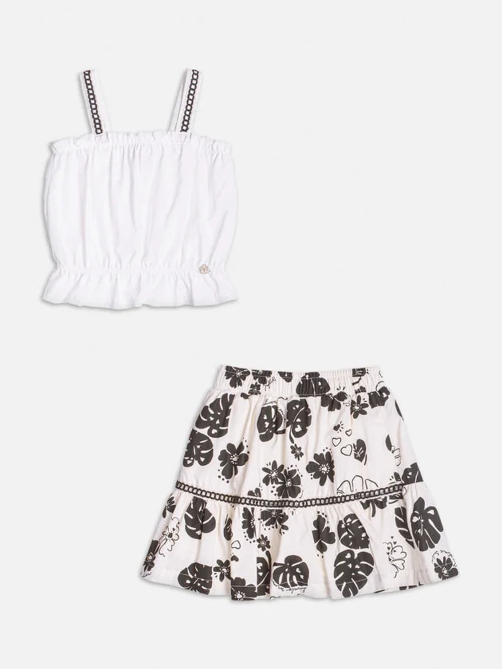 Conjunto Infantil Momi Verão Saia Floral Preta e Blusa