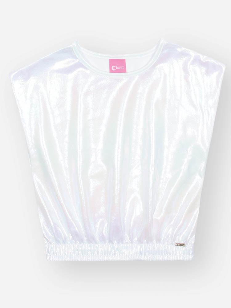 Conjunto Infantil Cinti Verão com Saia e Blusa Branco Holográfica