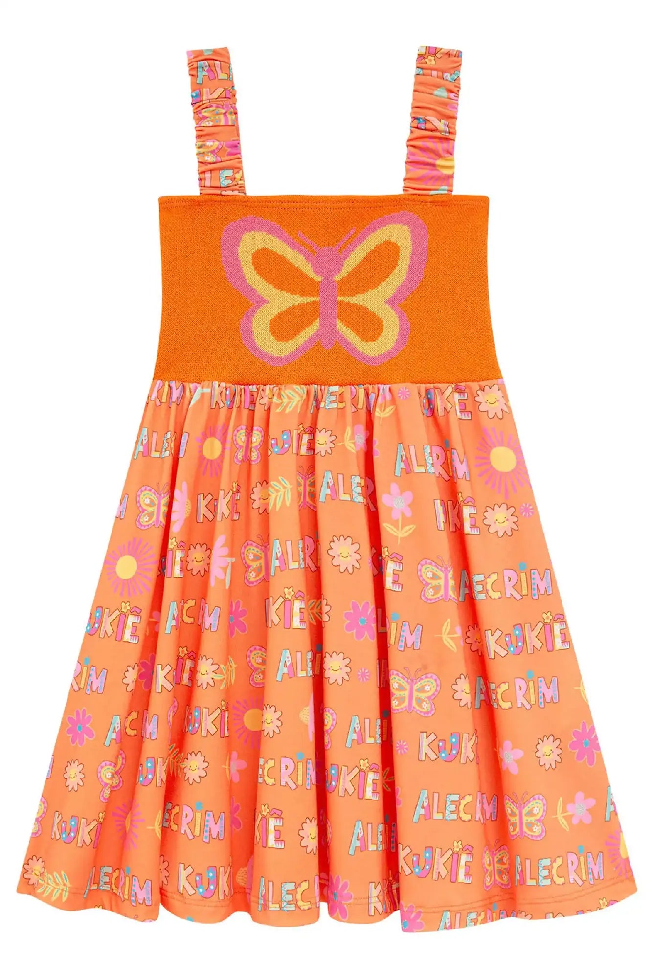 Vestido Infantil Kukiê Verão Laranja Borboletinha