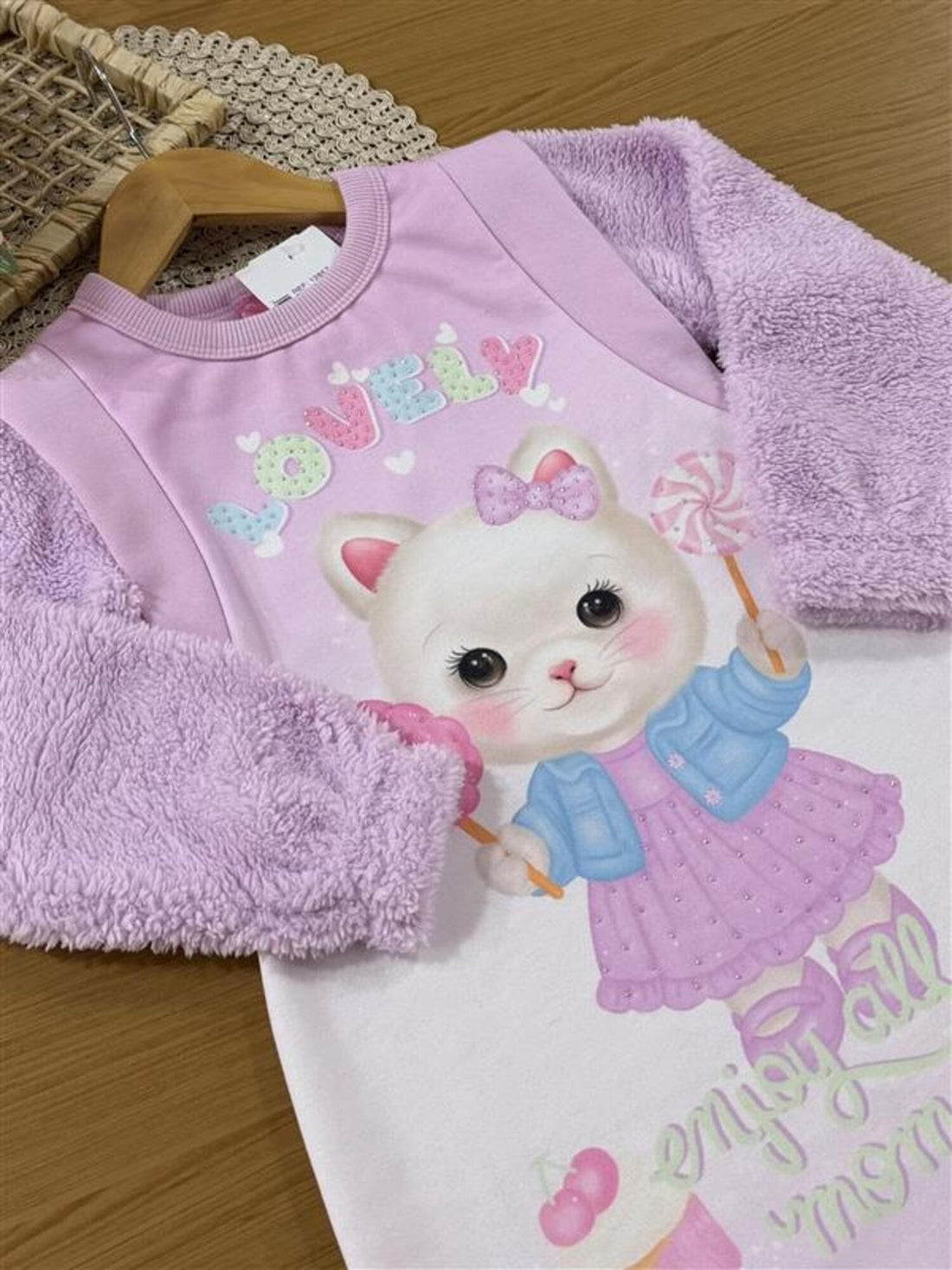 Vestido Infantil Cinti Inverno Flanelado Lilás Gatinha Lovely
