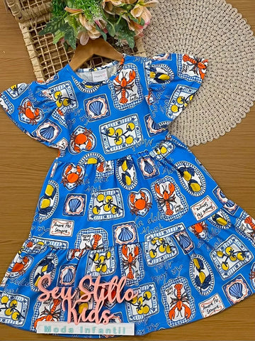 Vestido Infantil Momi Azul Molduras Siri