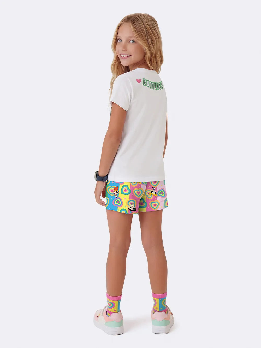 Pijama Infantil Menina Veggi com Shorts Colorido e Blusa Docinho As Meninas Superpoderosas