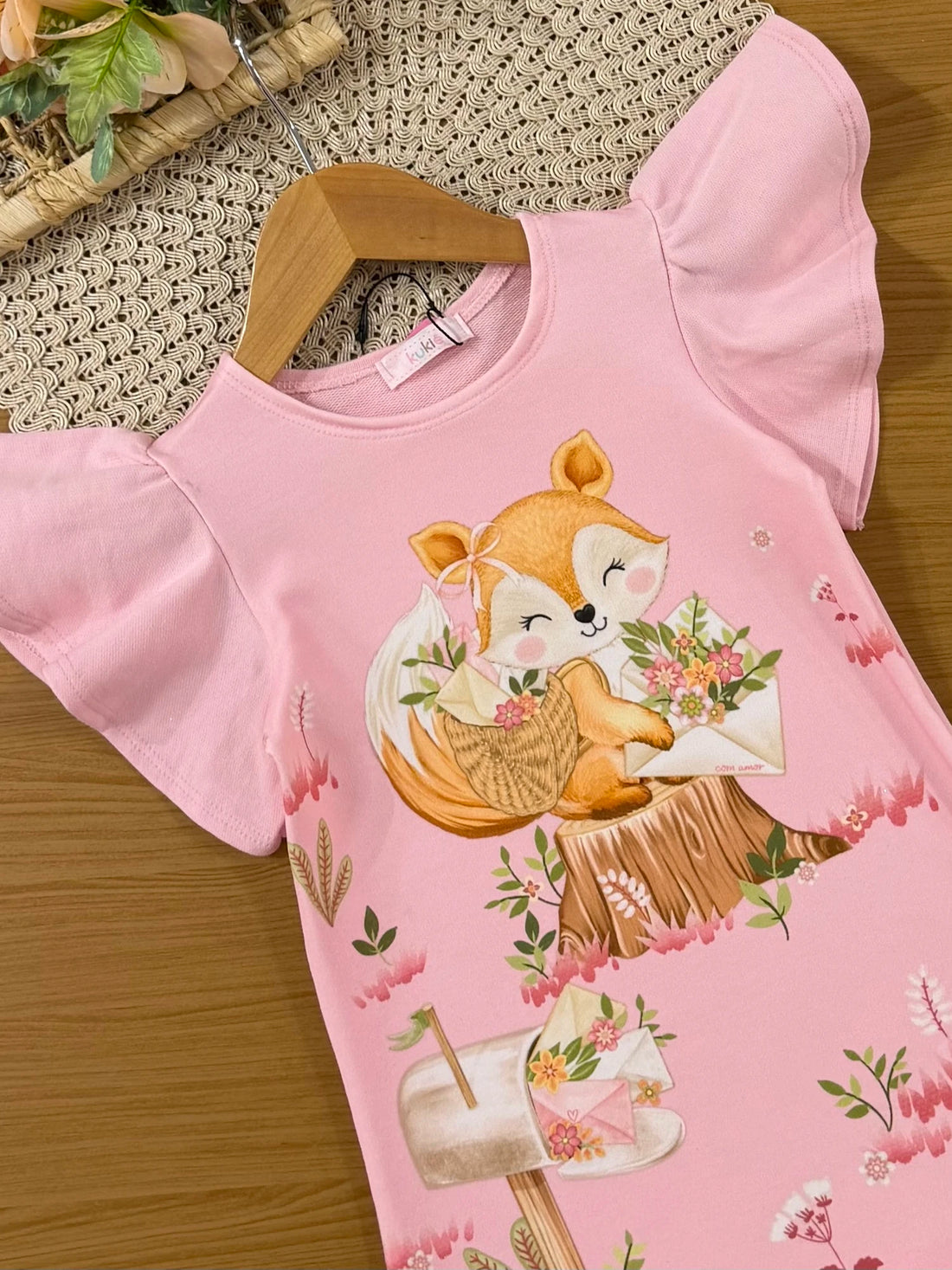 Vestido Infantil Kukiê Rosa Raposinha Cartinhas
