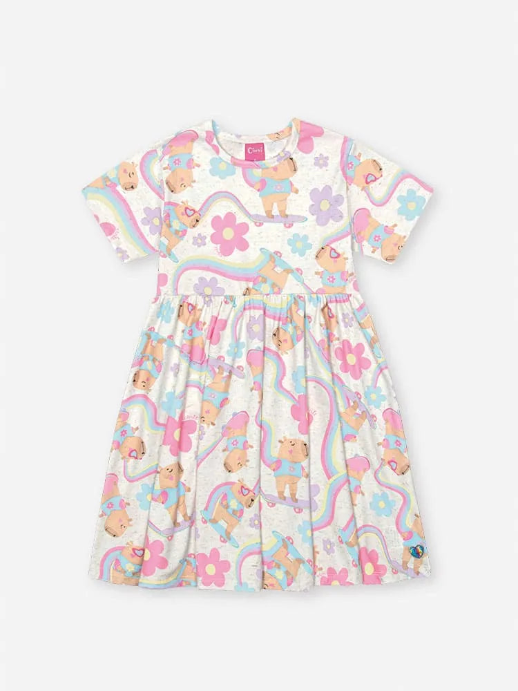 Vestido Infantil Cinti Off White Capivarinha Flores