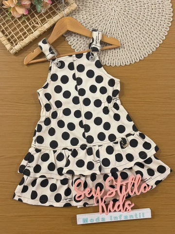 Salopete Infantil Menina Animê Bege Poá