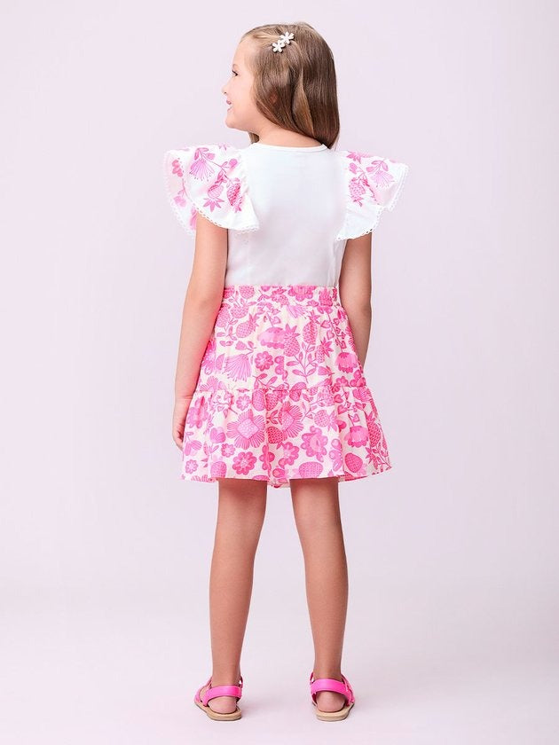 Conjunto Infantil Momi Verão Saia e Blusa Abacaxi Neon