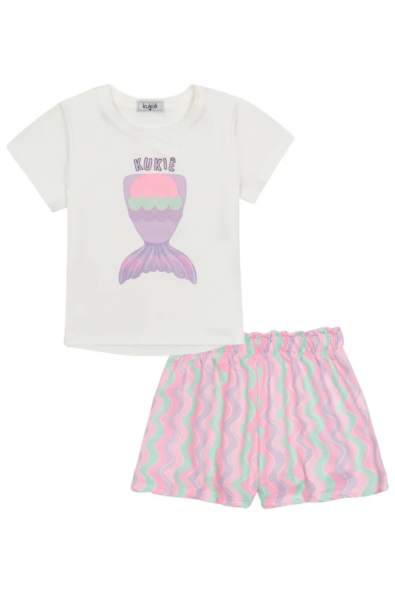 Conjunto Infantil Kukiê com Shorts Colorido e Blusa Manga Curta Sereia
