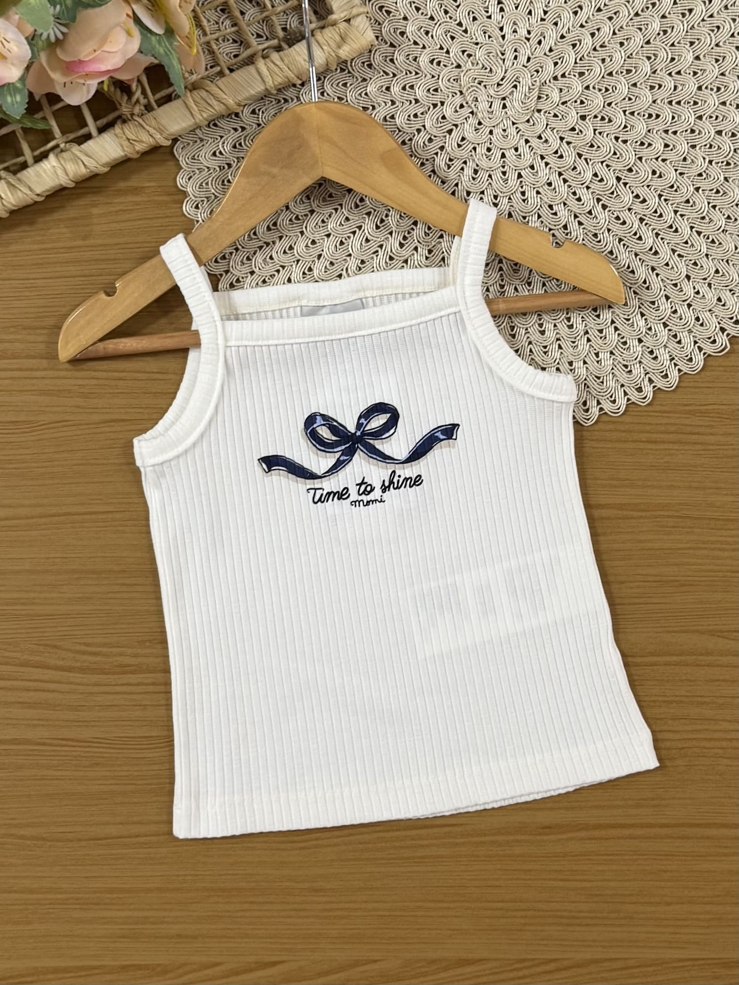 Conjunto Infantil Momi Verão com Saia em Tule e Regata Branca Lacinho