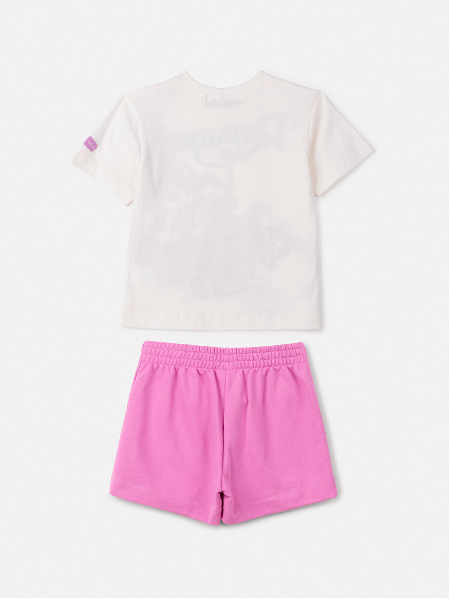 Conjunto infantil Animê com Shorts Rosa e Blusa Manga Curta Rapunzel Disney