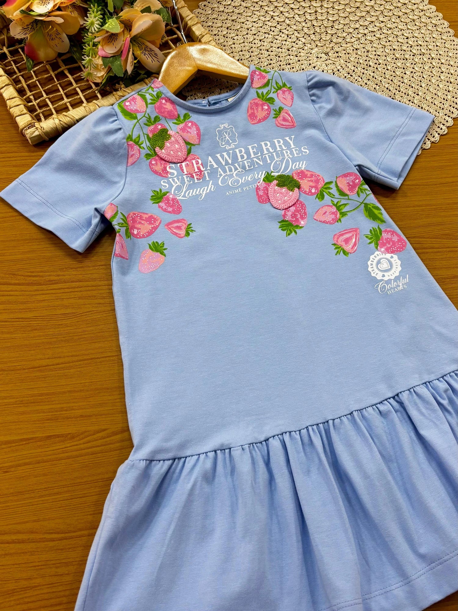 Vestido Infantil Animê Azul Moranguinho