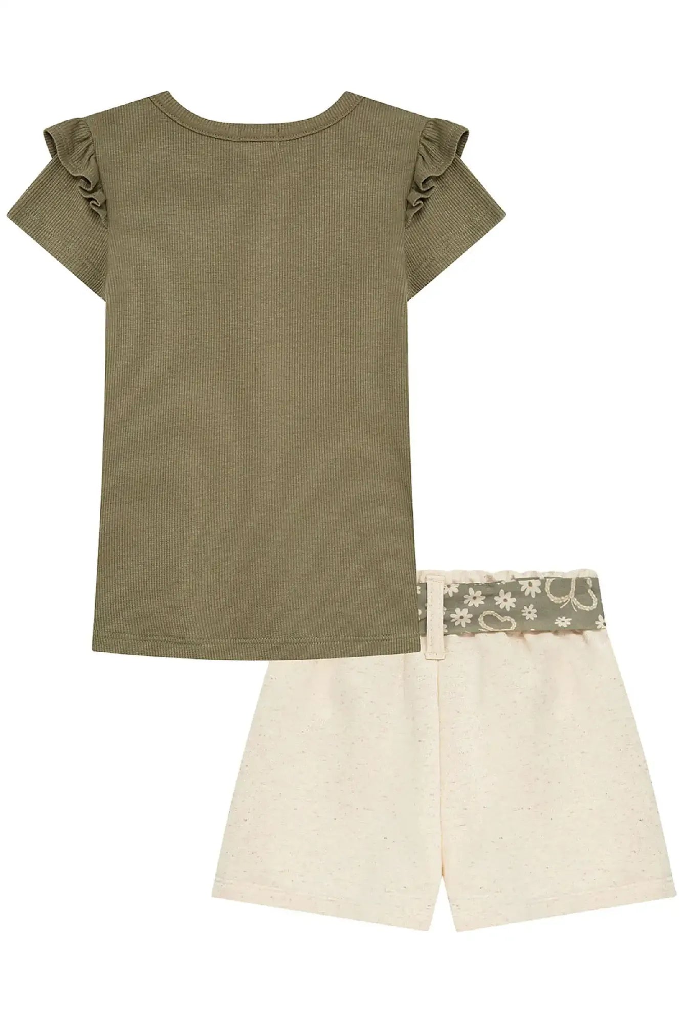 Conjunto Infantil Kukiê Verão com Shorts Off White Blusa Verde Borboleta