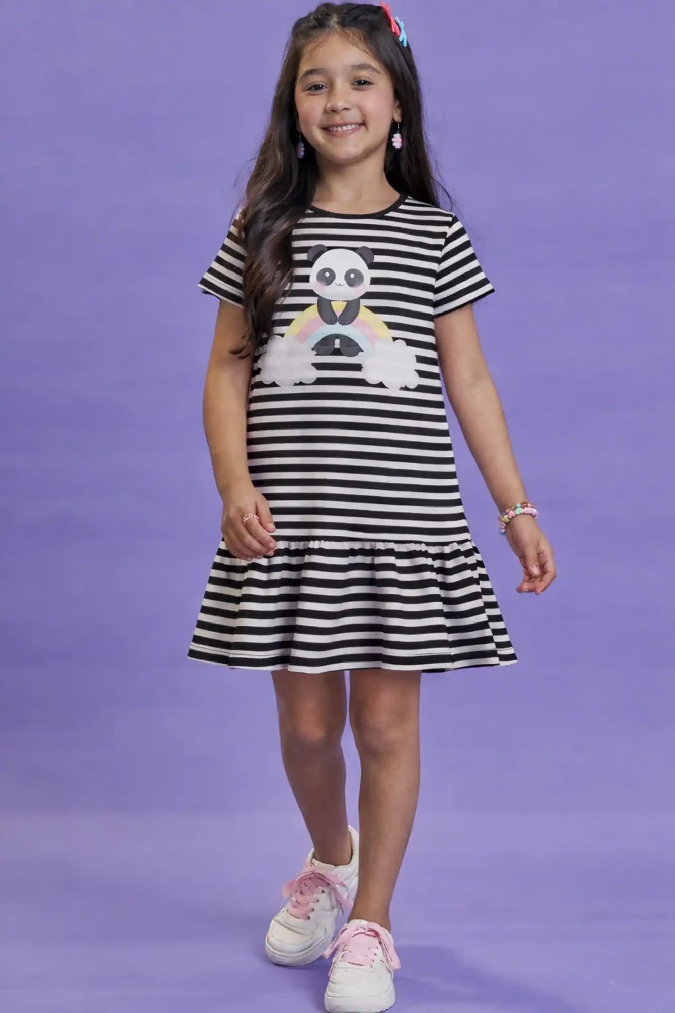 Vestido Infantil Kukiê Listrado Pandinha Arco-íris