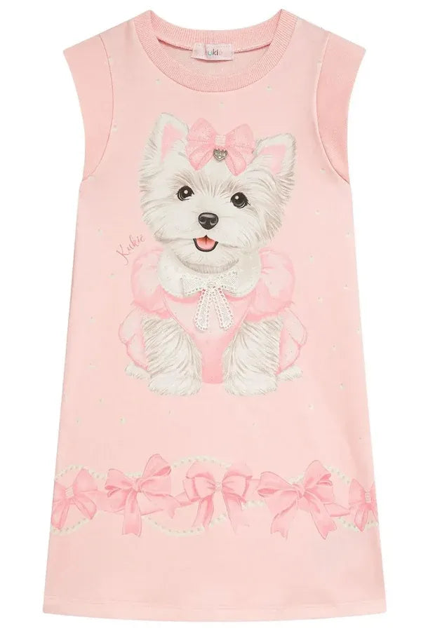 Vestido Infantil Kukiê Rosa Cachorrinha com Lacinho