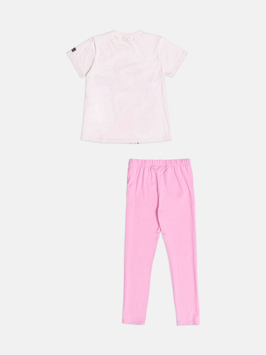 Conjunto Infantil Bimbi Inverno com Calça Legging Rosa e Blusa Manga Curta Princesa Aurora