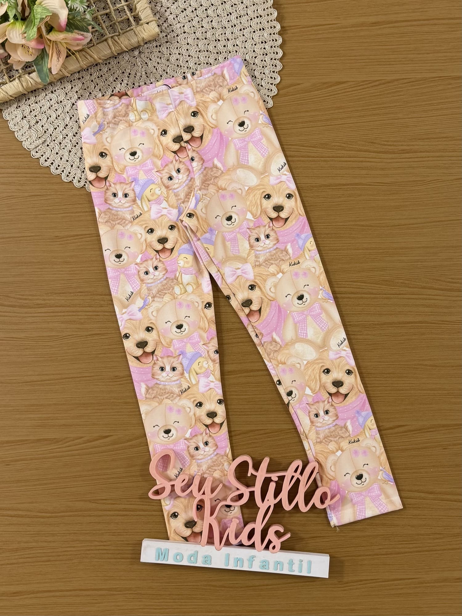 Calça Legging Infantil Kukiê Inverno Rosa Ursinha e Amigos