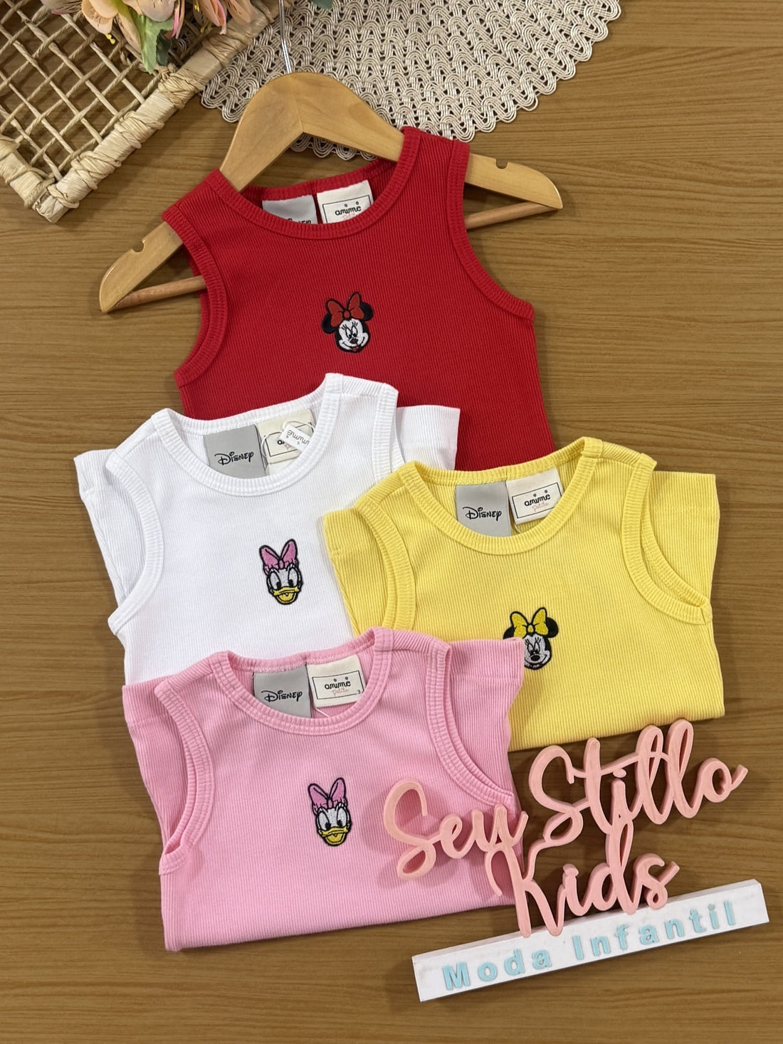 Regata Infantil Animê Verão Vermelha Minnie Disney
