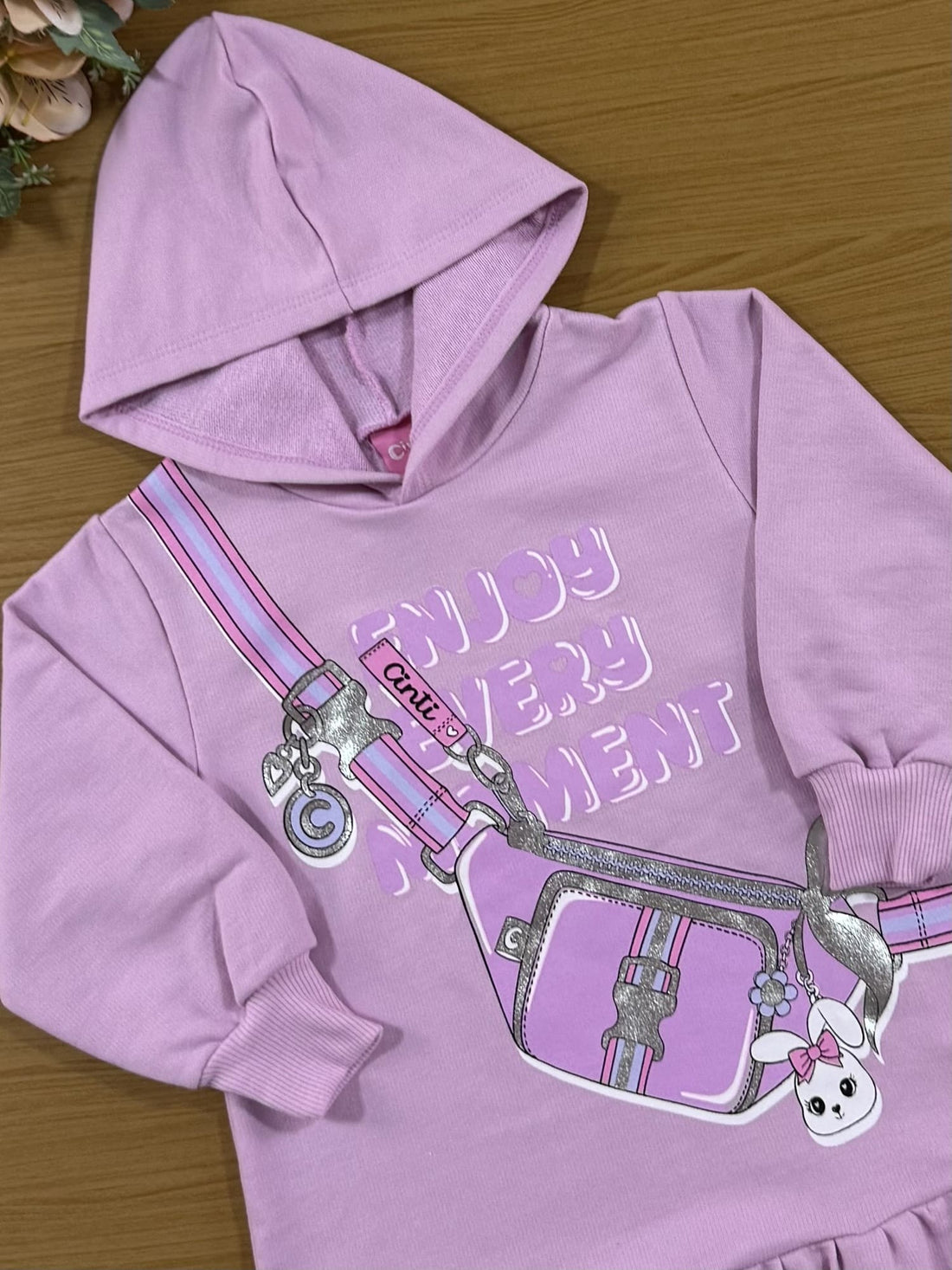 Vestido Infantil Cinti Inverno Lilás Bolsinha Coelhinha