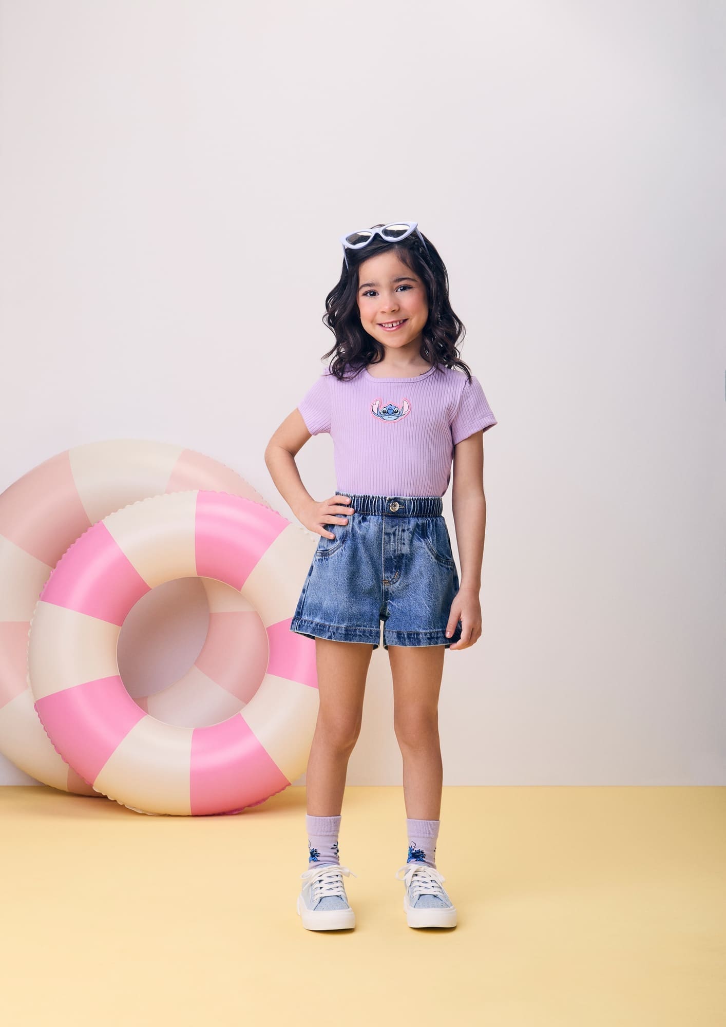 Blusa Infantil Momi Verão Lilás Stitch Disney