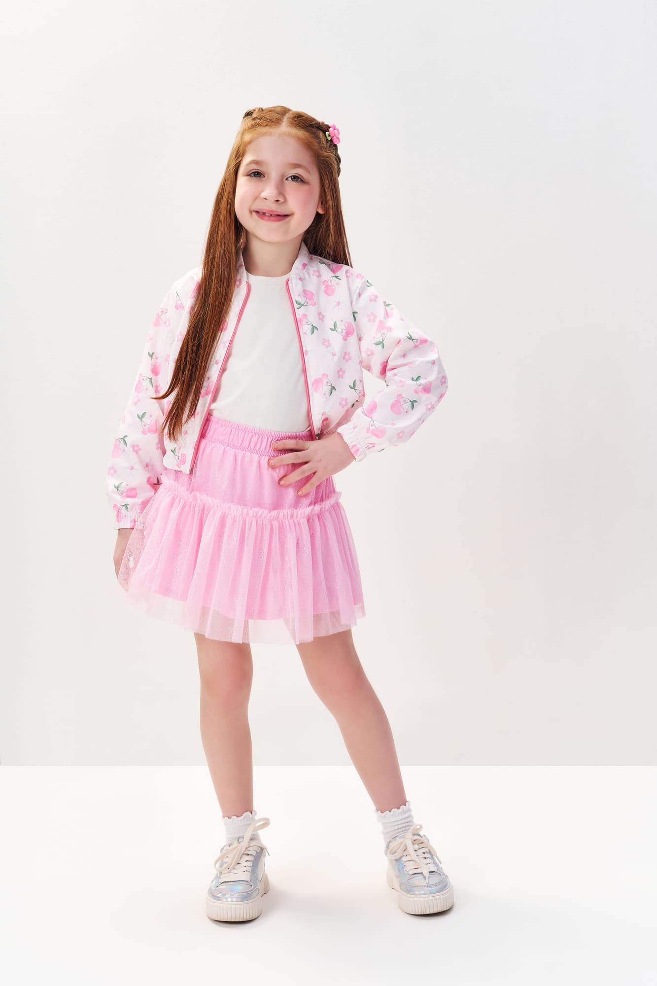 Saia Infantil Cinti Verão Rosa em Tule com Brilho